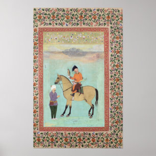 Pôster Shah Abbas em um cavalo que guardara um falcão