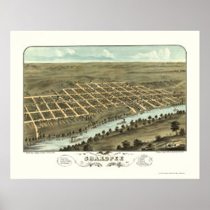 Pôster Shakopee, mapa panorâmico do manganês - 1869