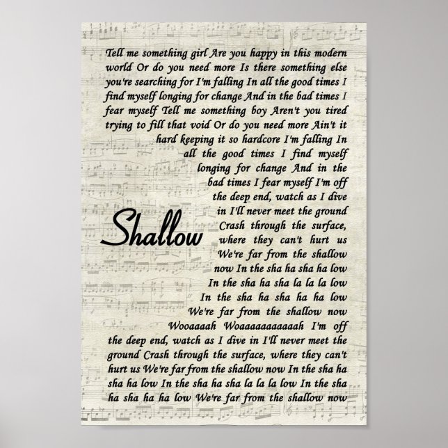 Poster Shallow Vintage Script Song Lyric Wall Art Impress (Frente)