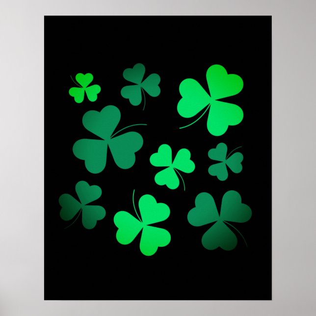 Poster Shamrock Clover Ireland Modern Green & Black (Frente)