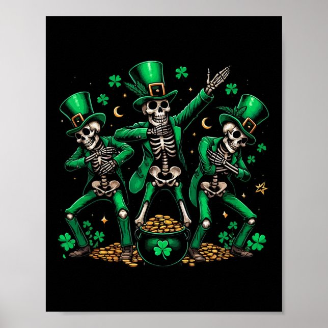 Poster Shamrock de dança do esqueleto de São Patrick1 (Frente)