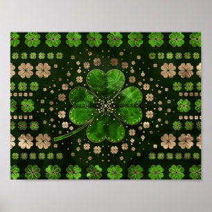 Poster Shamrock irlandês Trevo de quatro folhas Malachite