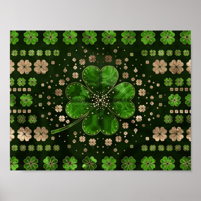 Poster Shamrock irlandês Trevo de quatro folhas Malachite (Frente)
