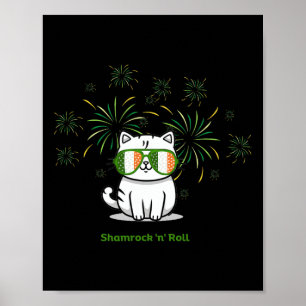 Poster Shamrock N Roll Cat Homens Dias de São Patrícios M