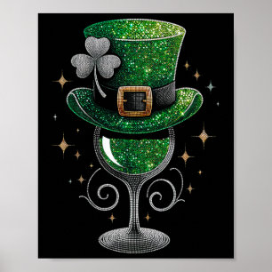 Poster Shamrock Wine Gles Bebendo Dia de São Patrício Iri
