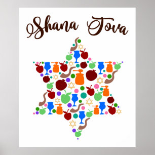 Poster Shana Tova Rosh Hashanah Feriado Judaico de Ano No