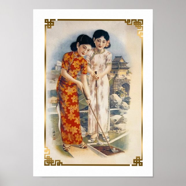 Poster Shanghai Beauties Vintage China Women Golfing (Frente)
