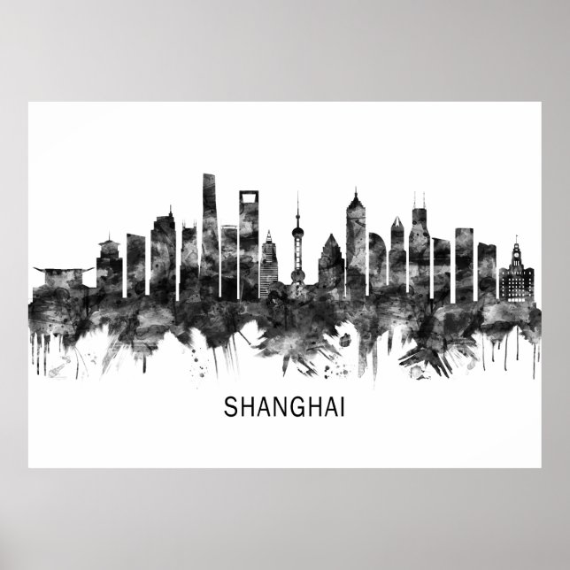 Poster Shanghai China Skyline BW (Frente)