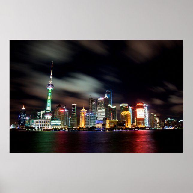 Poster Shanghai Skyline por Noite (Frente)