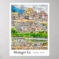 Shangri La Yunnan China Viagem Art Watercolor