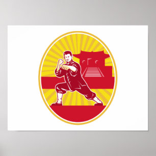 Poster Shaolin Kung Fu Artes Marciais Mestre Retro