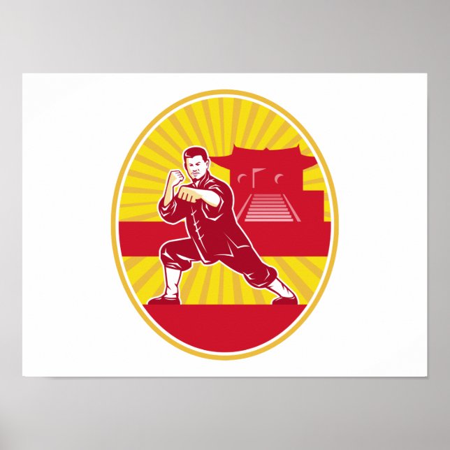 Poster Shaolin Kung Fu Artes Marciais Mestre Retro (Frente)