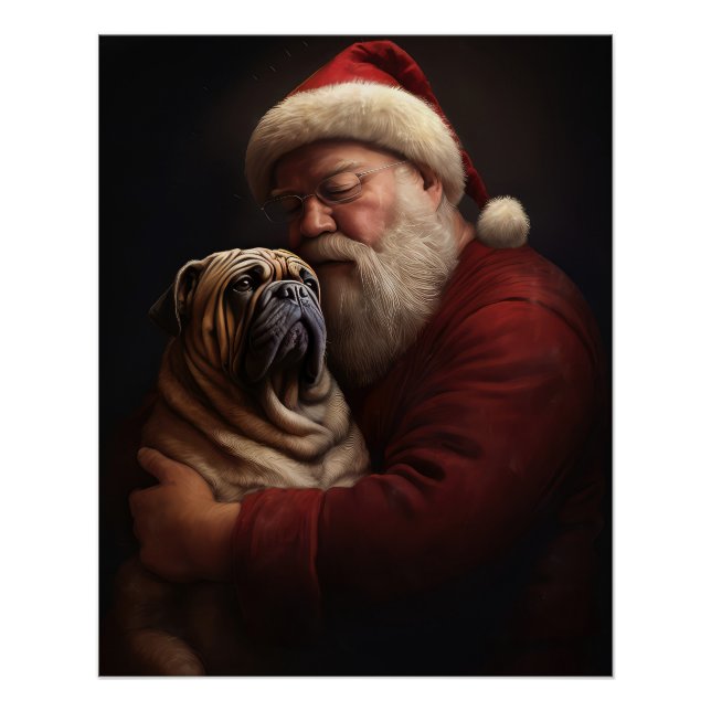 Pôster Shar Pei Com Papai Noel Natal Festivo (Frente)