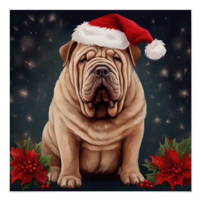Pôster Shar Pei Dog no Natal da Neve (Frente)