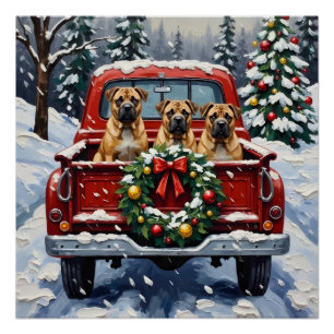 Pôster Shar Pei Natal Caminhão Vermelho Feriado