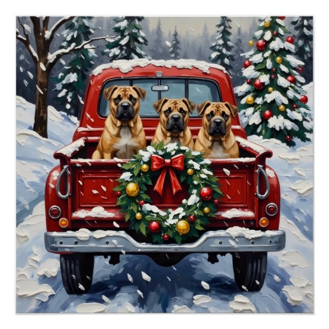 Pôster Shar Pei Natal Caminhão Vermelho Feriado (Frente)