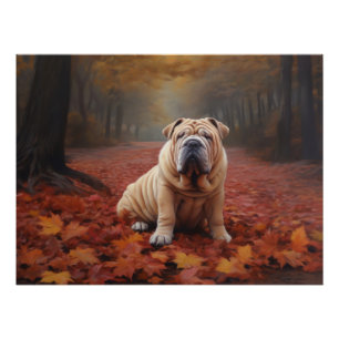 Pôster Shar Pei no outono deixa cair inspiração