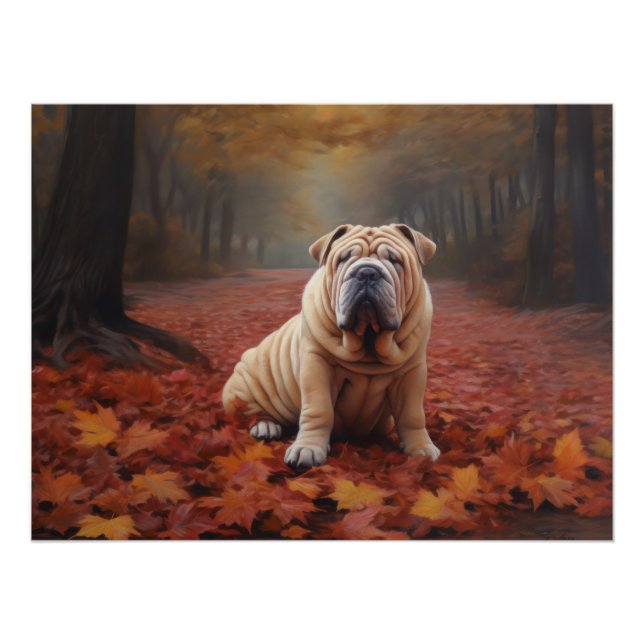 Pôster Shar Pei no outono deixa cair inspiração (Frente)