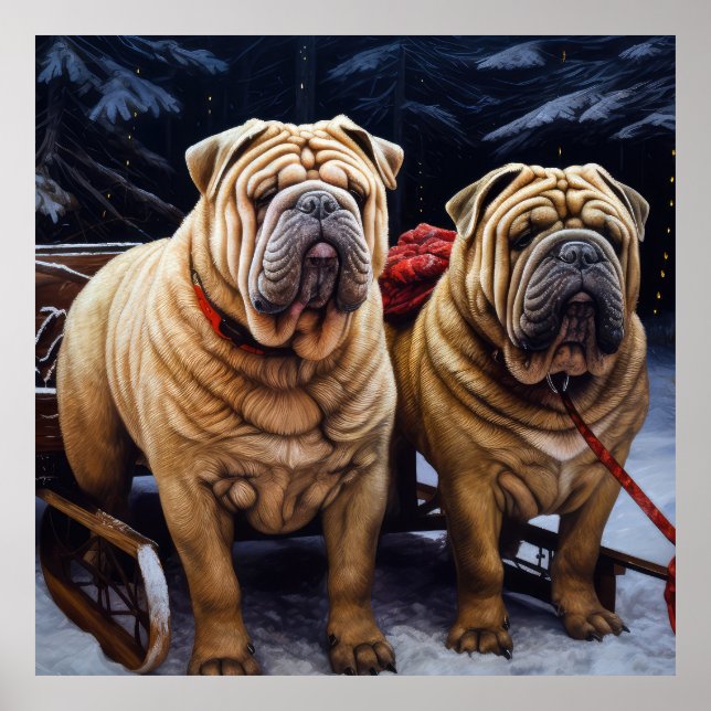 Poster Shar Pei Snowy Sleigh Decência de Natal (Frente)