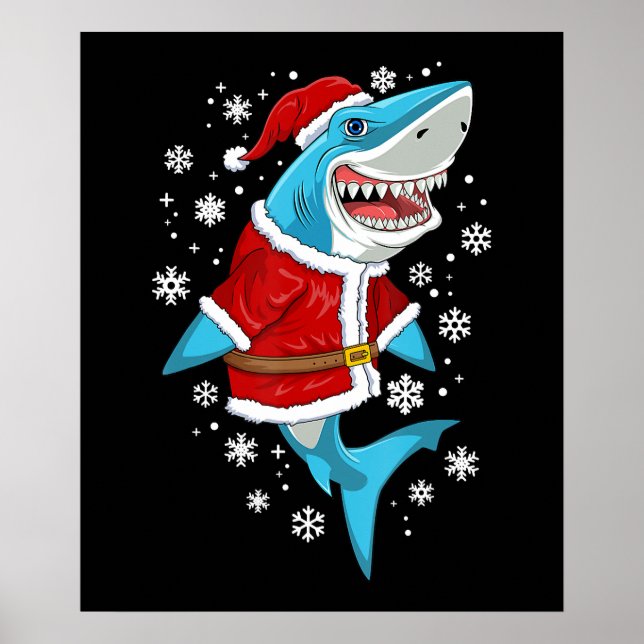 Poster Shark Christmas Gift Boys Kids Santa Sharkmas Xmas (Frente)