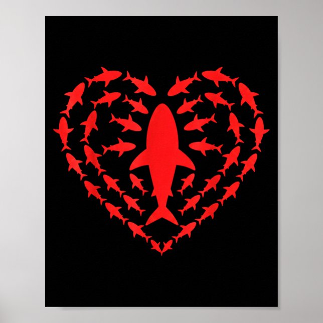 Poster Shark Heart Ocean Funny Valentines Day Men Women K (Frente)