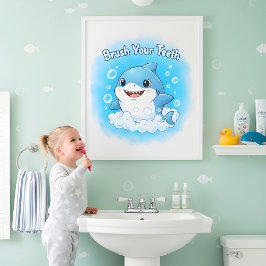 Poster Shark Splash Kids Bathroom Wall Art