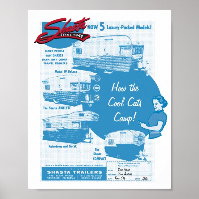 Poster Shasta Camper Vintage Ad - Gatos Legal (Frente)