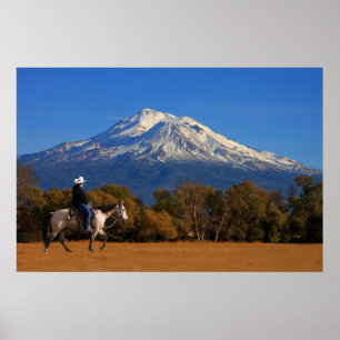 POSTER SHASTA DA MONTAGEM COM CAVALO E CAVALEIRO
