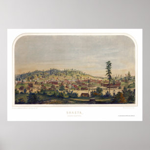 Pôster Shasta, mapa panorâmico de CA - 1856