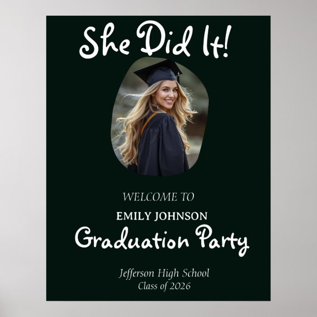 Poster She Did It! Modern Photo Graduation Party  (Frente)