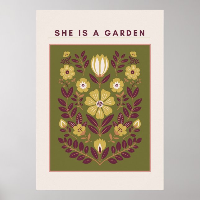 Poster She Is a Garden – Botanical Wall Art (Sage) (Frente)