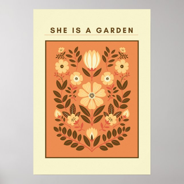 Poster She Is a Garden – Botanical Wall Art (Terracotta) (Frente)