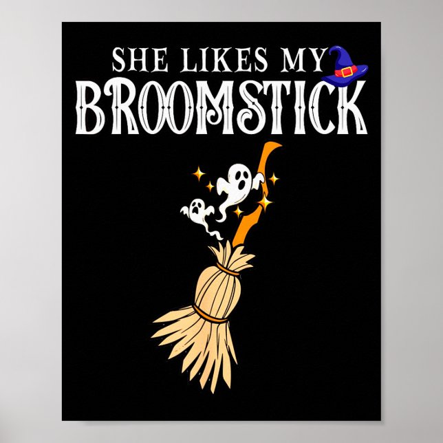 Poster She Likes My Broomstick I Love Her Pumpkins Couple (Frente)