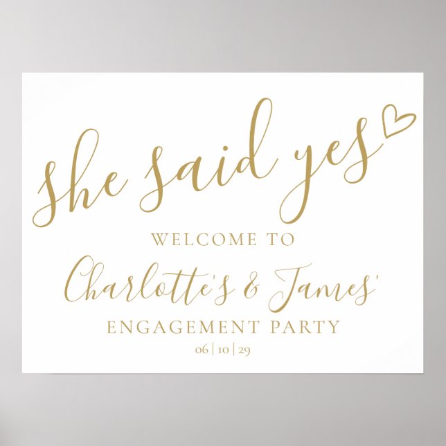 Poster She Said Yes Engagement Party Gold Welcome Sign (Frente)