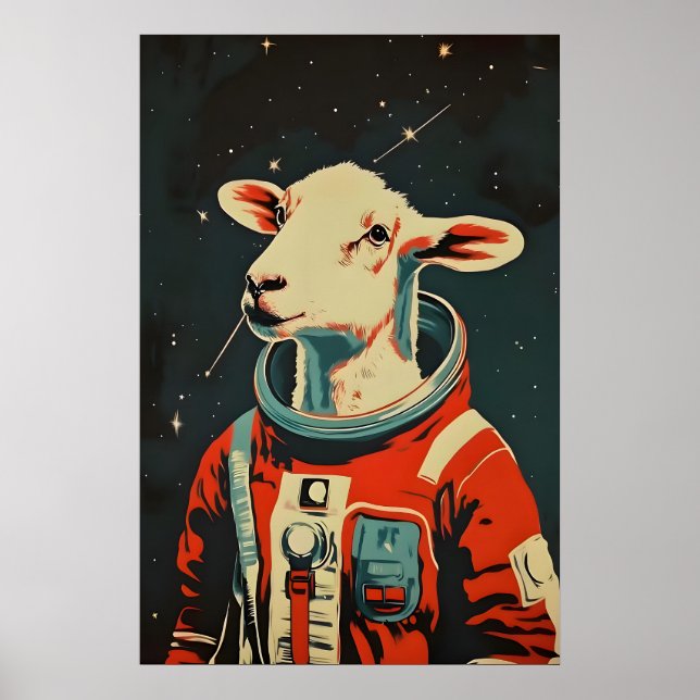 Poster Sheep Astronaut Poster, Sheep Retro Print, Shee (Frente)