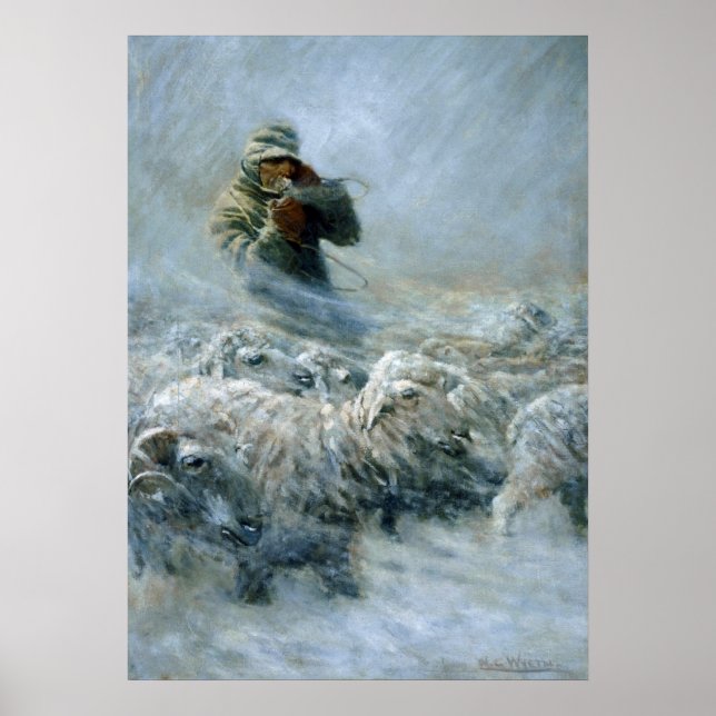 Poster Sheep Herder, Tempestade de Newell Convers Wyeth (Frente)
