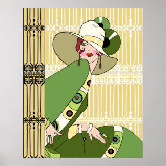 Poster Shelby, 1920 Arte Deco Lady in Yellow and Olive