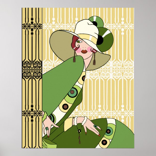 Poster Shelby, 1920 Arte Deco Lady in Yellow and Olive (Frente)