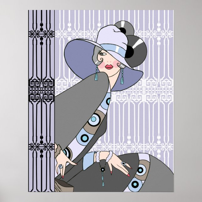 Poster Shelby, 1920s Art Deco Lady in Mauve and Gray (Frente)