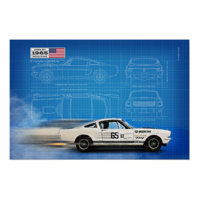 Pôster Shelby Mustang 350GT Blueprint (Frente)