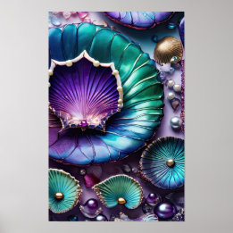 Poster Shell de Sereia Roxo Colorida