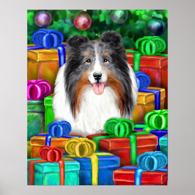 Pôster Sheltie Christmas Open Dons Blue Merle (Frente)