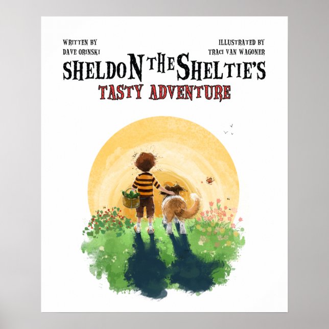 Poster Sheltie Dog e Boy caminham até o Sunset (Frente)