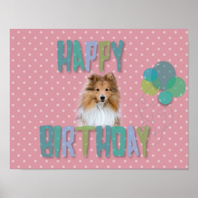 Poster Sheltie Shetland sheepdog Feliz Aniversário (Frente)
