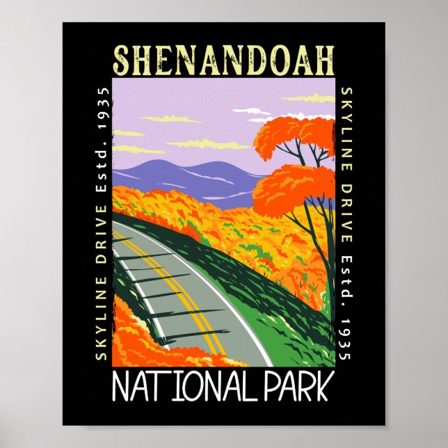 Poster Shenandoah National Park Skyline Drive, em desgost (Frente)