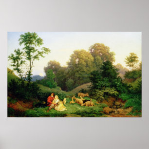 Poster Shepherd and Shepherdess in a German landscape