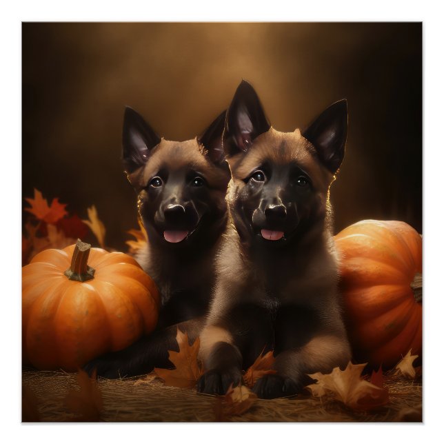 Pôster Shepherd Belga Puppy Autumn Delight Pumpkin (Frente)