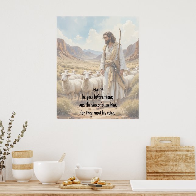 Poster Shepherd goes before them Bible Scripture (Cozinha)