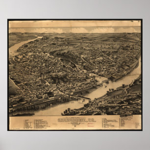 Pôster Sherbrooke, 1881, Mapa Panorâmico Olho de Quebec B