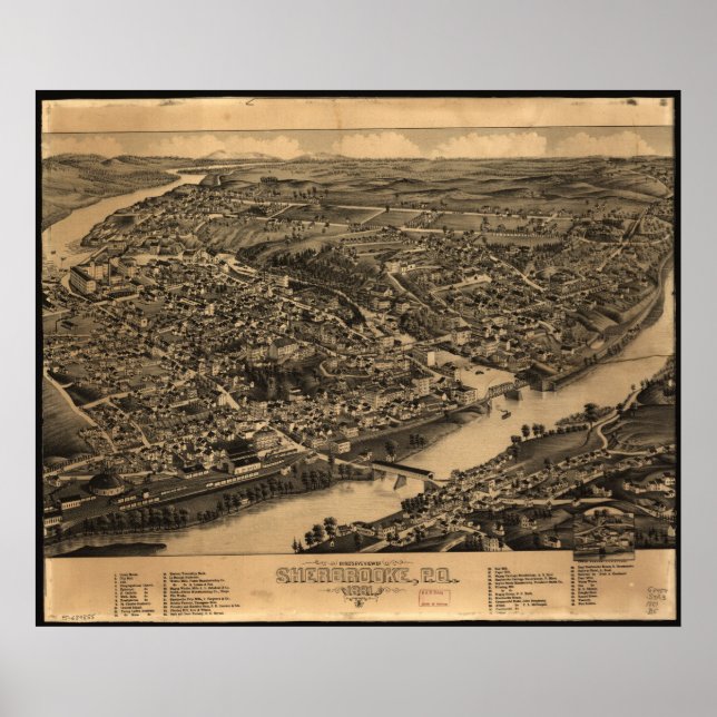 Pôster Sherbrooke, 1881, Mapa Panorâmico Olho de Quebec B (Frente)